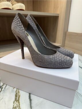 Dior Gray Textured Scale-Pattern High Heel Pumps